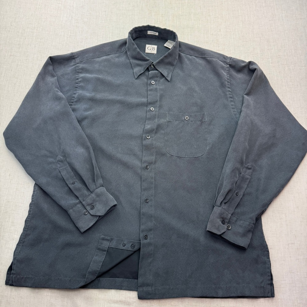 Geoffrey Beene Micro Suede Shirt Mens Large Grey Long Sleeve Button Down Luxury